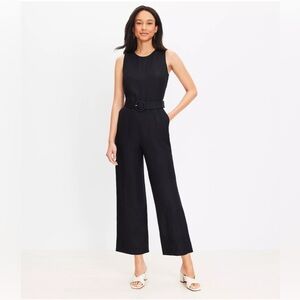 Ann Taylor Linen Blend Belted Sleeveless Jumpsuit Black Sz 2P